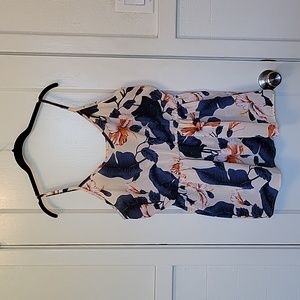 Tropical Floral Dressy Tank Top Blue Orange White Cream Babydoll